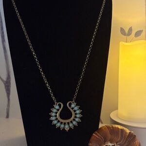Premier Design Necklace Lotus 
Brassy Tone Faux Turquoise